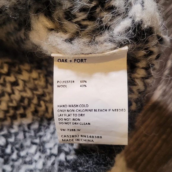 Oak + Fort Houndstooth Wool Blend Sweater in Charcoal Grey and White Sz M - Picture 7 of 7